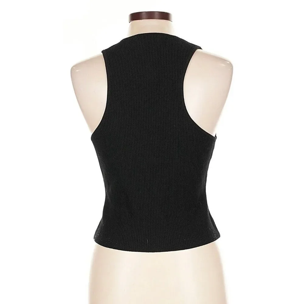 Aritzia Babaton High Neck Sculpt Knit Tank Top Size L in Black like new